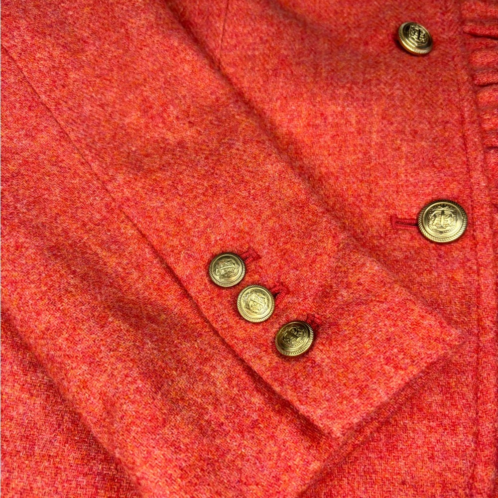 Talbots Orange Wool Blend Blazer with Gold Buttons Ruffle Trim Peplum Size 8 - Picture 2 of 12